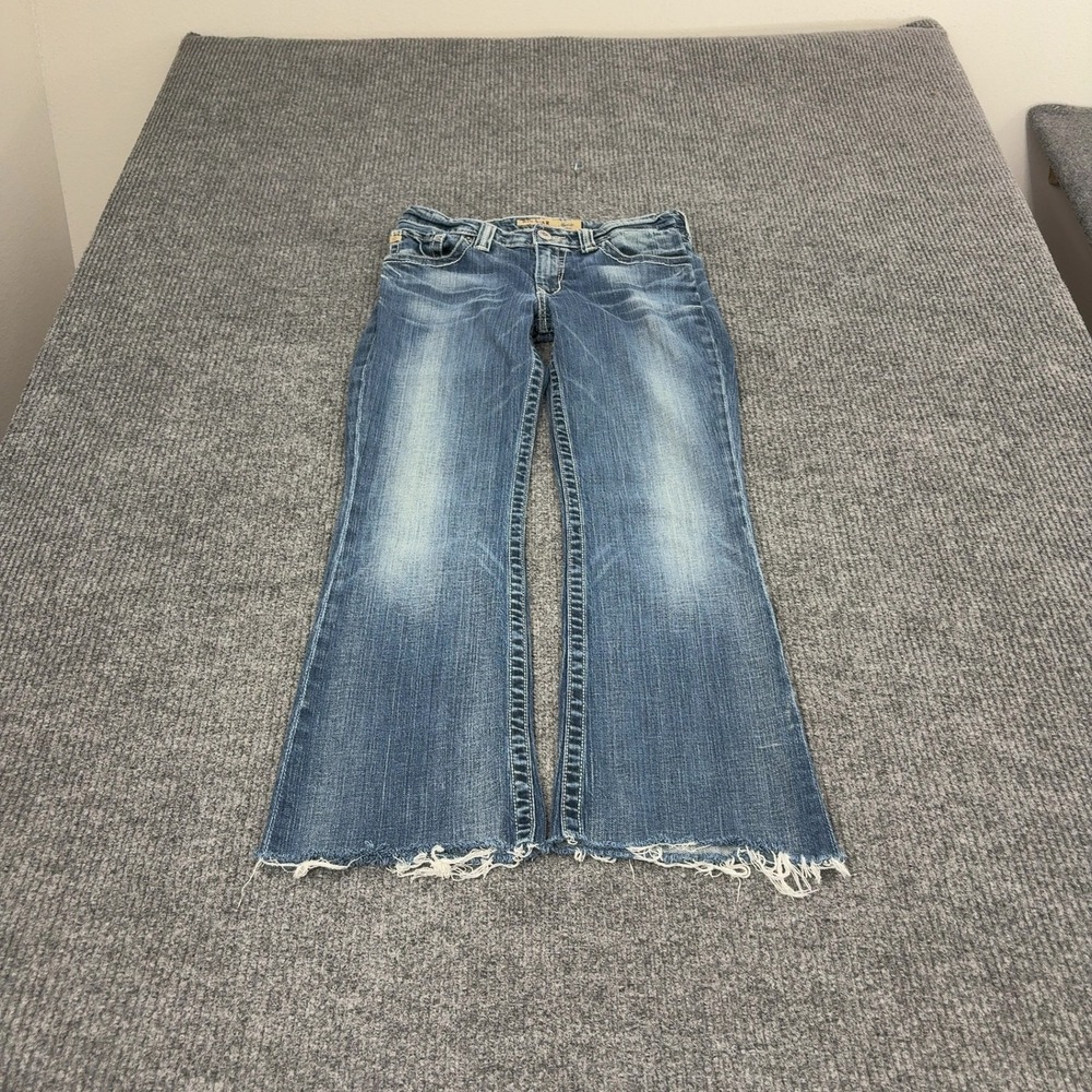 Big Star Maddie Jeans Womens 28S Blue Cotton Spandex Raw Hem Flare Y2K Style